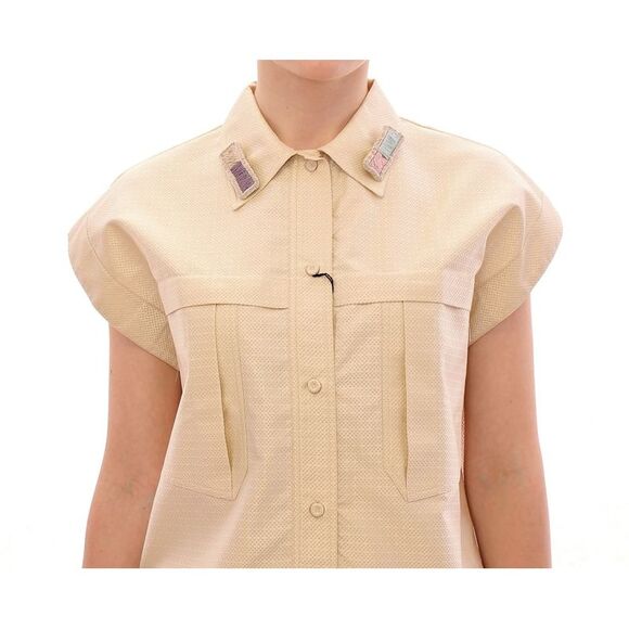 Andrea Incontri Metallic Shirt Skirt Set Women Beige Tops & T-Shirts - Picture 4 of 6